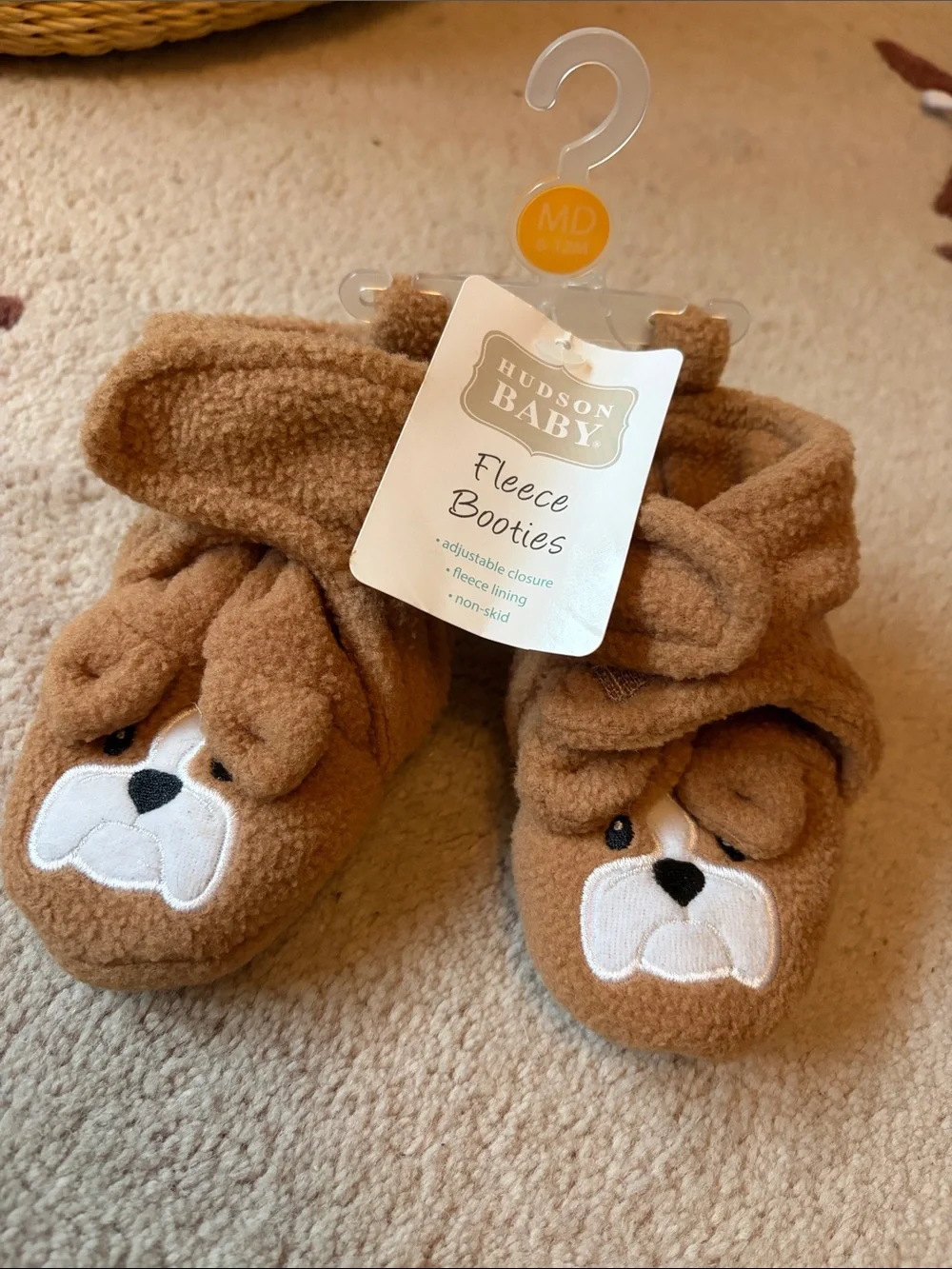 Hudson Baby Tan Fleece Booties with Puppy Face